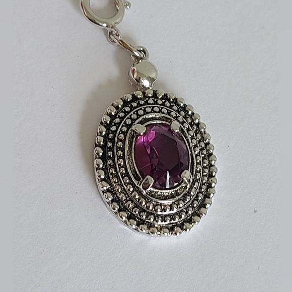 Vintage Sarah Coventry Silver Tone Ethnic Boho Purple Glass Oval Pendant Charm - Picture 9 of 16